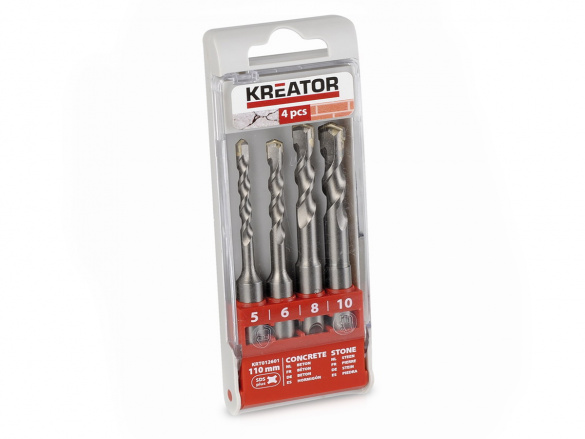 4-dílná sada vrtáků do kladiv SDS-Plus KREATOR - 5 / 6 / 8 / 10 x 110 mm (KRT012601)