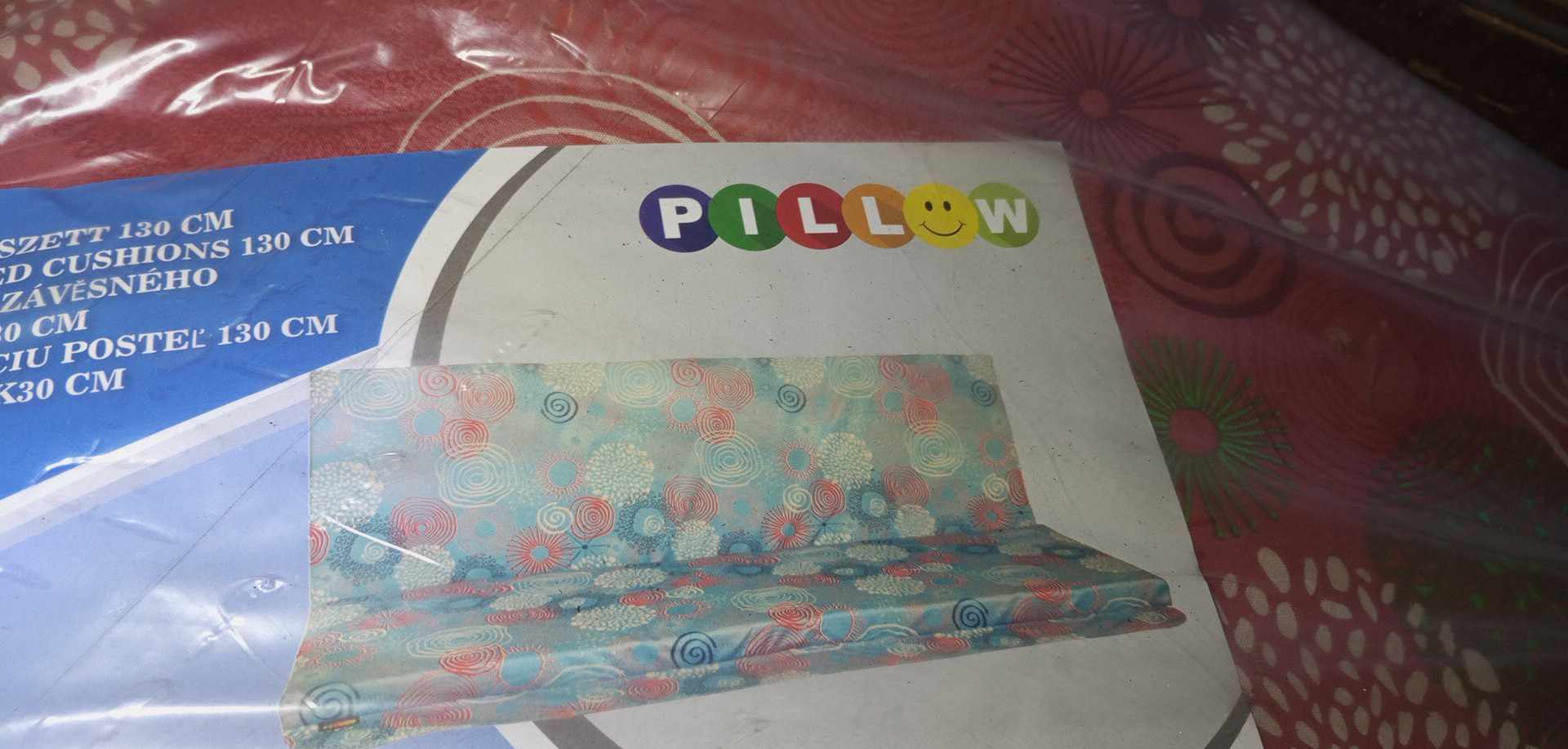 Polstry a stříška na houpačku Pillow 130 x 10 cm - červený vzor 