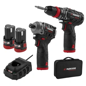 Aku vrtací šroubovák PARKSIDE PERFORMANCE PBSPA 12 E4 + aku rázový utahovák PDSSAP 12 B1 + nab. + bat. 2x 2 Ah