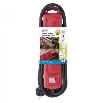 Kabel prodlužovací EMOS 4x zásuvka, vypínač, guma-neopren, 3m (P14131) černá/červená