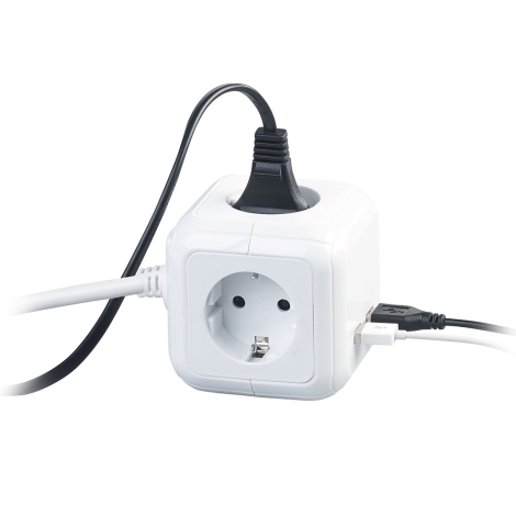 Prodlužovací kabel kostka Solight 4x230V/2xUSB 5V 2m