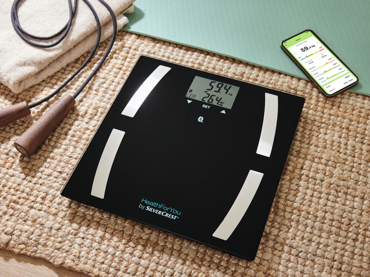 Diagnostická váha Silvercrest SBF 77 s Bluetooth -ČERNÁ