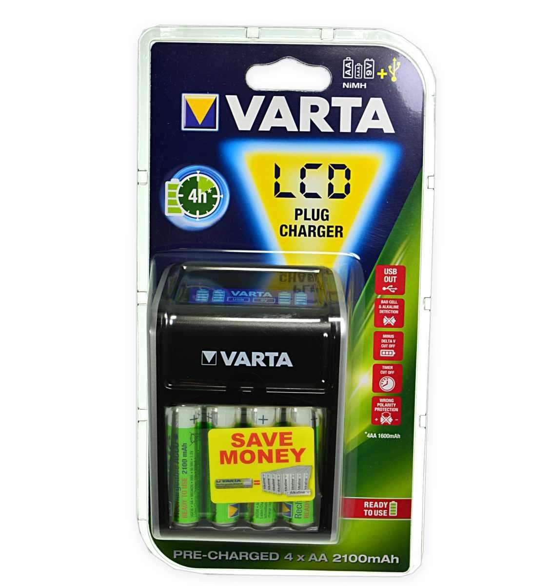 Nabíječka baterií VARTA LCD Plug Charger + 4 x baterie 2100 mAh