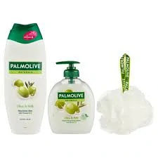 Dárková sada Palmolive Naturals sprchový krém + mýdlo + houba