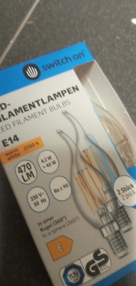 2 x  LED žárovka Switch On 470lm 40W -plamen E14