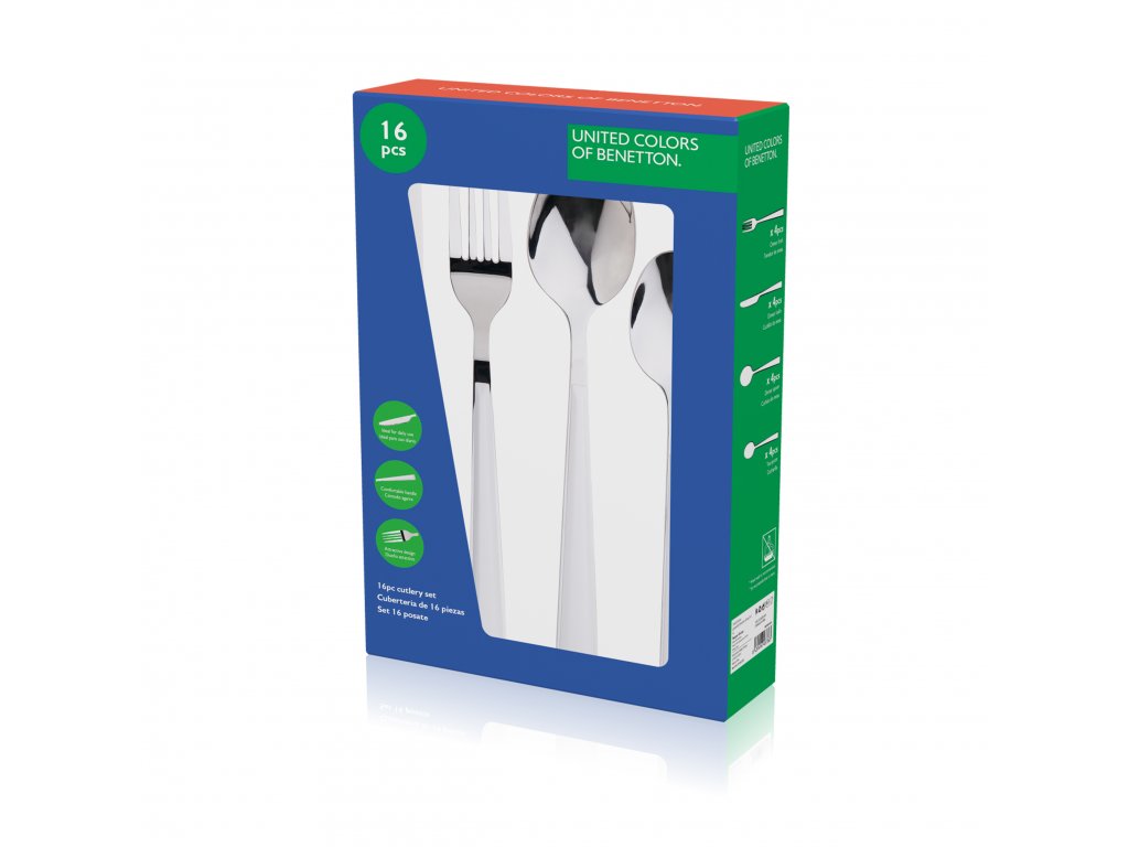 16-dílná sada příborů z nerezové oceli United Colors of Benetton  - bílo / stříbrná