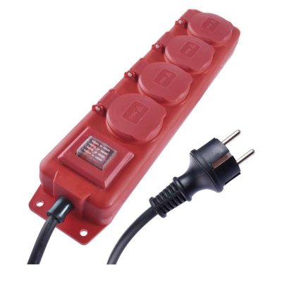 Kabel prodlužovací EMOS 4x zásuvka, vypínač, guma-neopren, 3m (P14131) černá/červená