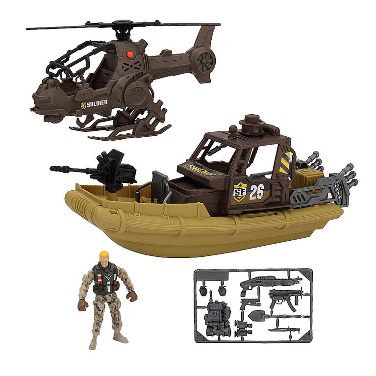 Set- vojenská loď s vrtulníkem se zvuky- SOLDIER