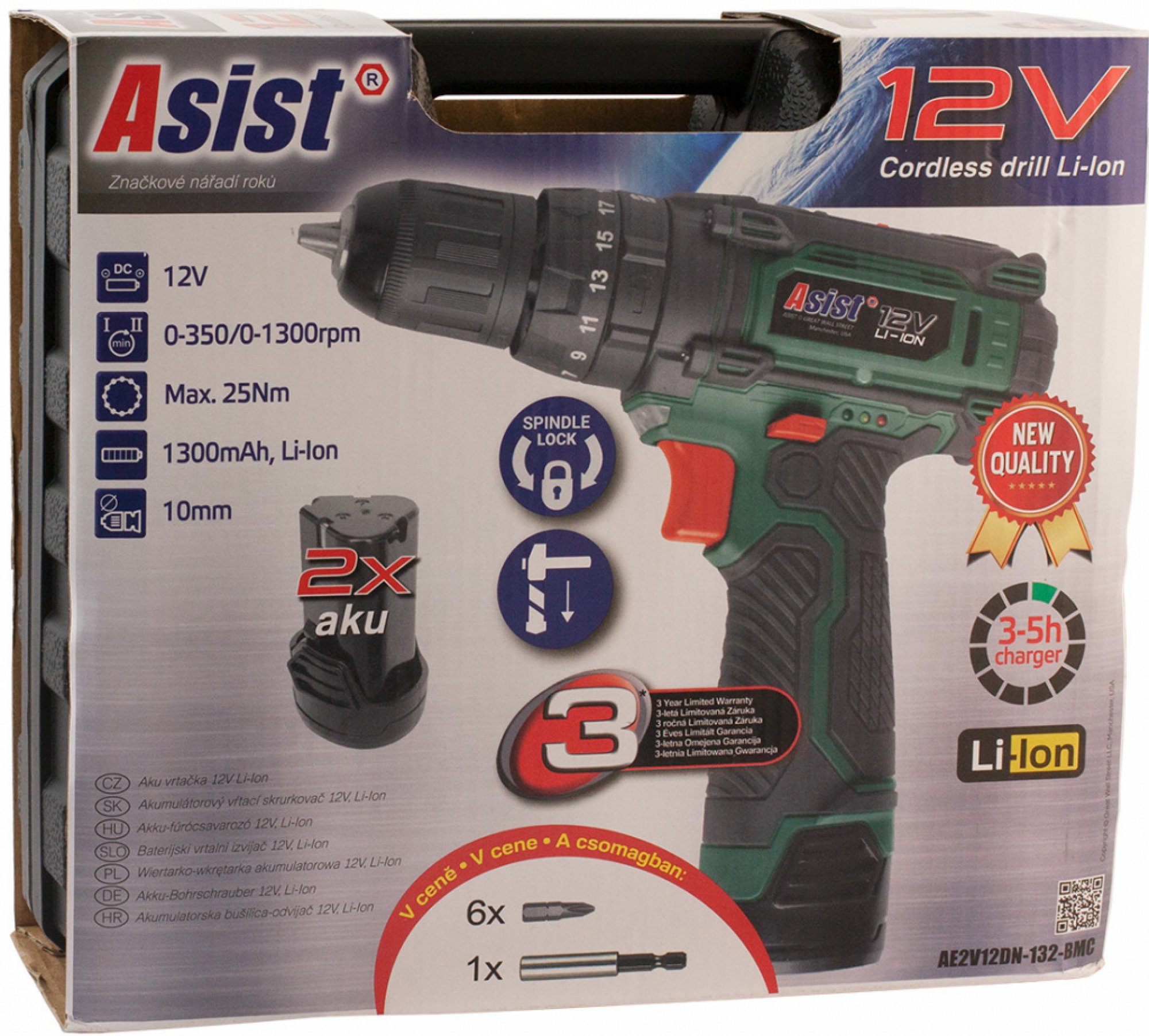 Aku vrtačka Asist AE2V12DN-132-BMC - 2 baterie