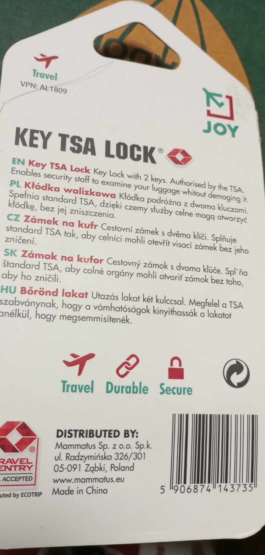 2 X ZÁMEK NA KLÍČ - JOY - TSA - 