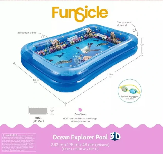 Dětský 3D bazén Funsicle OCEAN EXPLORER POOL 262 x 175 x 46 cm