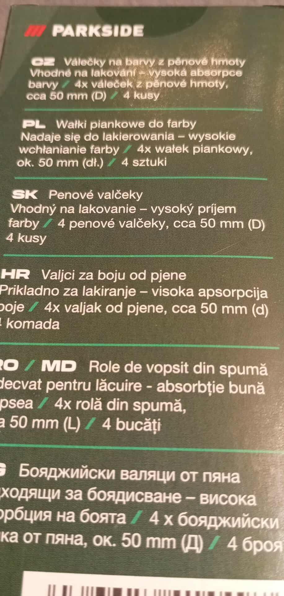 Válečky na barvy z pěnové hmoty Parkside 4 ks