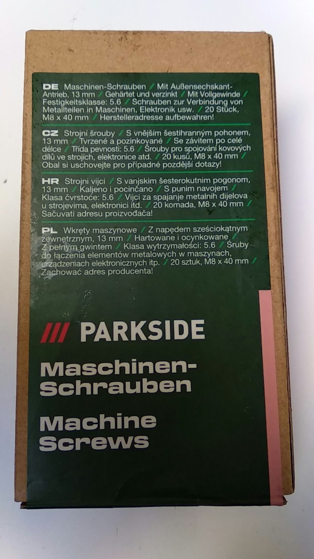 Strojní šrouby PARKSIDE M8 x 40 mm 20ks