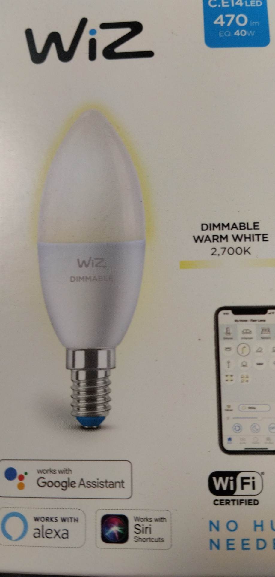 WiZ LED žárovka E14 C37 4,9W 470lm 2700K IP20, stmívatelná