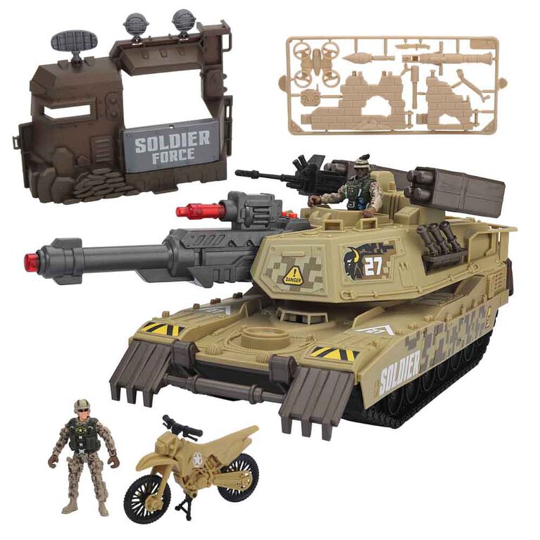 Velká herní sada Soldier Force - tank - motorka atd. se zvuky a efekty