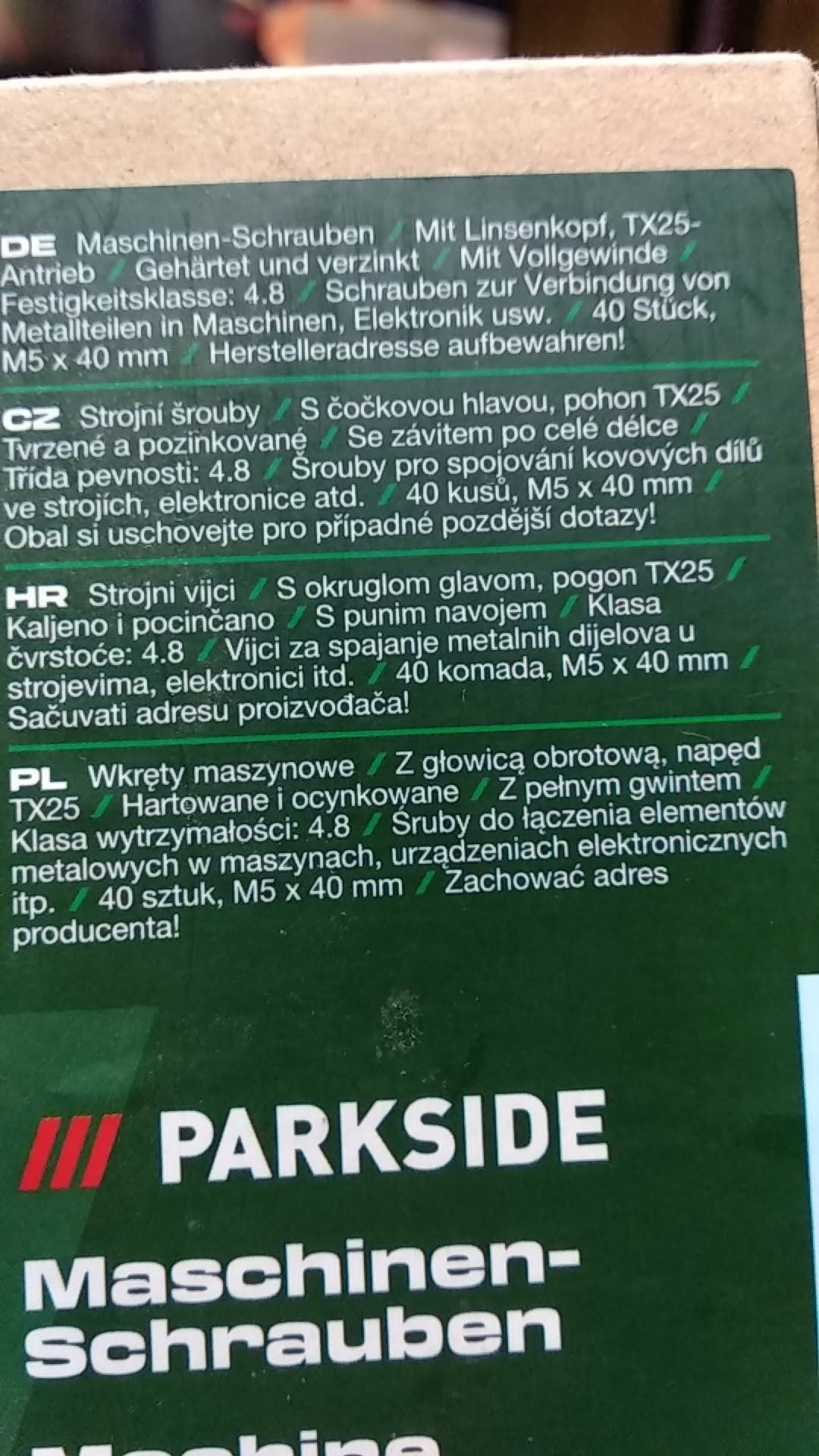Strojní šrouby PARKSIDE M5 x 40 mm - TX25 - 40 ks