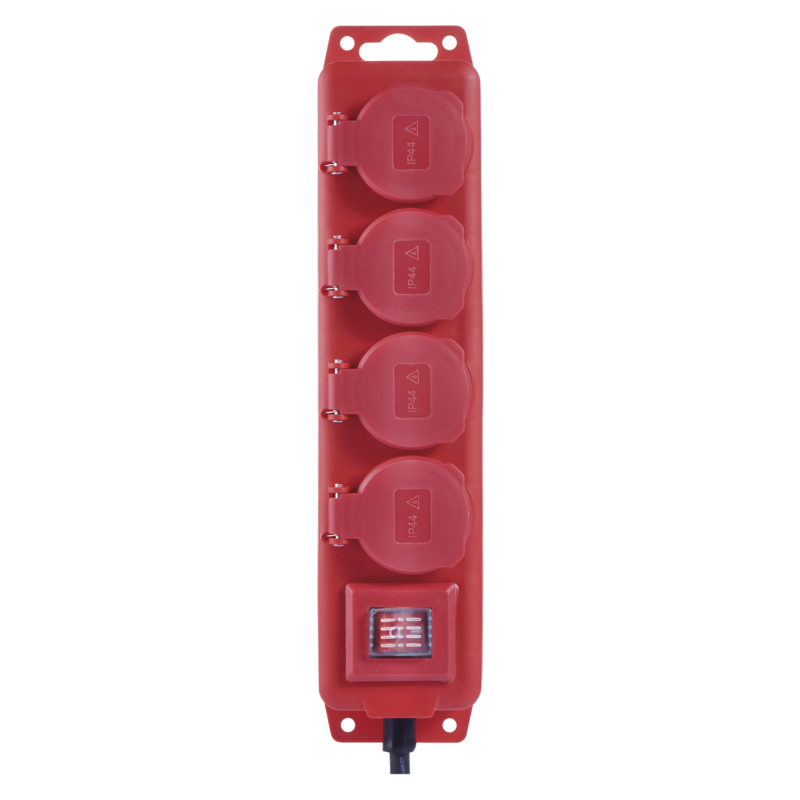 Kabel prodlužovací EMOS 4x zásuvka, vypínač, guma-neopren, 3m (P14131) černá/červená