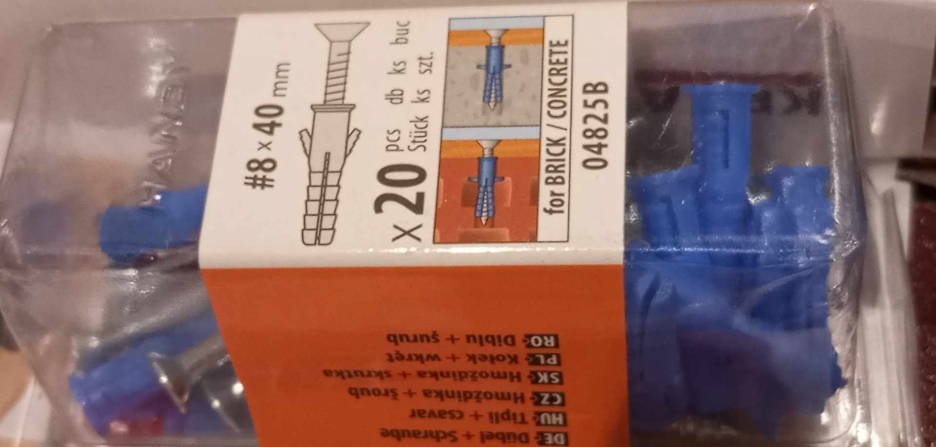 Hmoždinka + šroub 8x40 mm 20 ks