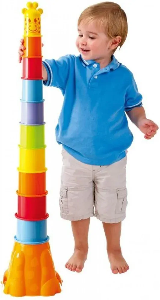 Vkládačka + kubus pyramida žirafa 2v1 plast v krabici 16x22x16cm 12m+