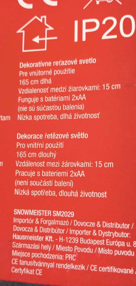 LED VÁNOČNÍ ŘETĚZOVÁ DEKORACE SNOW MEISTER SM2029