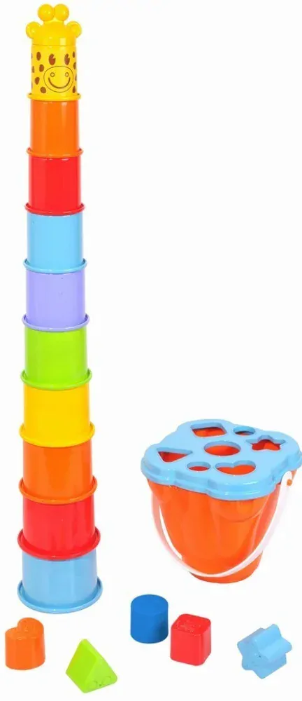 Vkládačka + kubus pyramida žirafa 2v1 plast v krabici 16x22x16cm 12m+